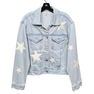 Veveret Denim Jean Jacket Large Light Wash Star Indie Y2K Festival Statement
